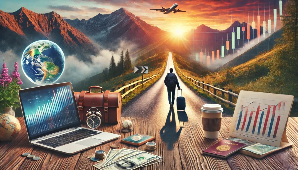 DALL·E 2025-03-23 12.42.22 - A stunning hero image for a personal finance and travel blog. The image features a scenic mountain road leading to a beautiful sunset, symbolizing the